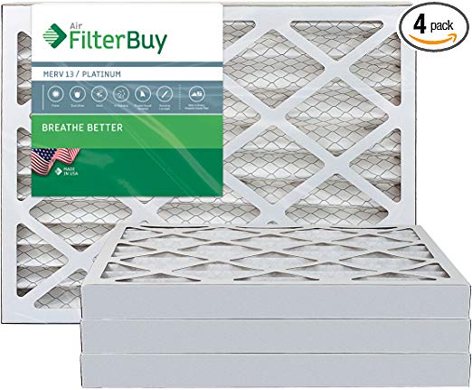 FilterBuy 10x10x2 MERV 13 Pleated AC Furnace Air Filter, (Pack of 4 Filters), 10x10x2 – Platinum