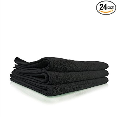 Chemical Guys MIC35324 Workhorse Professional Grade Microfiber Towel, Black (16 in. x 16 in.) (Pack of 24)