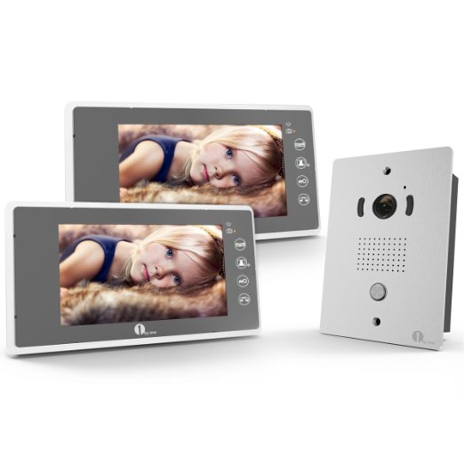 1byone VP-0689 7 Inches Color Wired Video Doorbell Door Chime, Rainproof Door Phone with Video Recording and PhotoTaking Function, 1 Camera and 2 Monitors, 120 Degree Wide Visual Angle