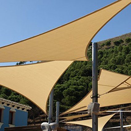 Shade&Beyond Triangle Sun Shade Sail Canopy 16'5"x16'5"x22'11" Sand, UV Block for Patio Yard Outdoor Activities