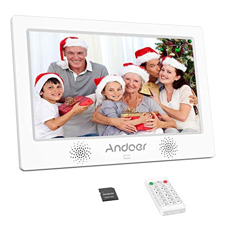 Andoer 10.1 Inch Digital Picture Photo Frame 16:9 IPS Screen with 1920X1080 Pictures Dispaly Include 8GB SD Card Support Video, USB and SD Card Slots, Calendar, Background Music