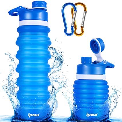 IPOW Collapsible Silicone Water Bottle Foldable Roll Up Water Bottle 26OZ FDA Approved Gym Water Bottle Leak Proof Twist Cap Sports Water Bottle Lightweight Travel Water Bottle