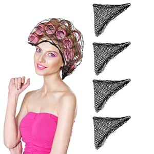 4-Piece Hair Net for Rollers, Triangular Mesh Women's Hair Net for Salon Styling, Sleep Styling, Fixed Hairstyle,Hair Protection (Approx. 35.5 * 35.5 * 57 Inches)