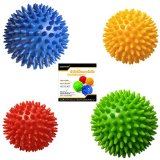 Pack of 4 Spiky Massage Balls Hard and Soft Combo 2 of 75cm and 2 of 9cm Stress Reflexology Porcupine Sensory Ball Set