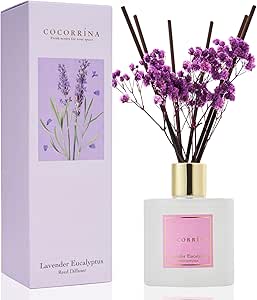 Cocorrína Reed Diffuser - Lavender Eucalyptus Scented Diffuser with 8 Sticks Home Fragrance Reed Diffuser for Bathroom Shelf Decor