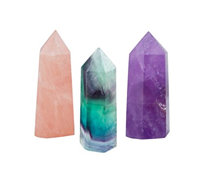 rockcloud Amethyst & Rose Quartz & Flourite Healing Crystal Point Faceted Prism Wand Carved Reiki Stone Figurine(Pack of 3)