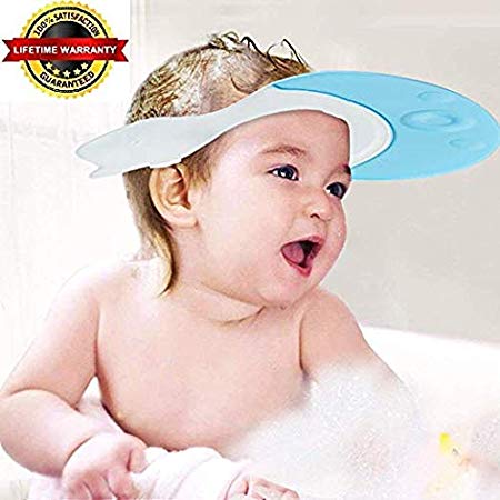 LifeKrafts Baby Shower Cap Waterproof Adjustable Safe Soft Bathing Cap | Elastic Ring Hat |Visor Cap -Blue Color
