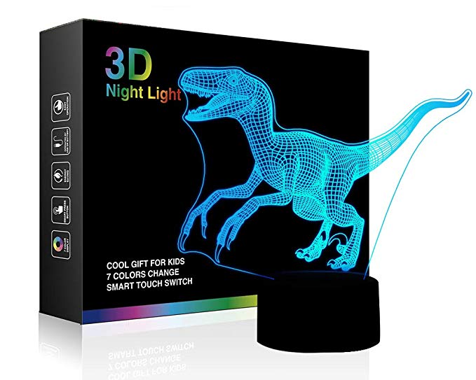 Dinosaur Lamp 3D Night Light Jurassic LED 7 Color Changing Lamp Nightlight Kids' Room Home Decor Xmas Birthday Gifts for Boys Girls Baby Toddler