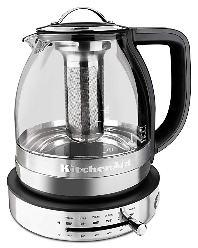 KitchenAid 605516-KEK1322SS Electric Glass Tea Kettle, 1.5 L, Stainless Steel (Renewed)