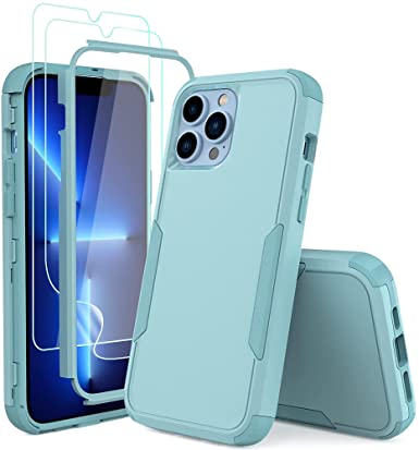 KEWEK Case for iPhone 13 Pro 6.1 inch,with Screen Protectors, Heavy Duty Rugged Shockproof Military Grade Anti Scratch Full Body Protection Defender Case for iPhone 13 Pro (Teal)