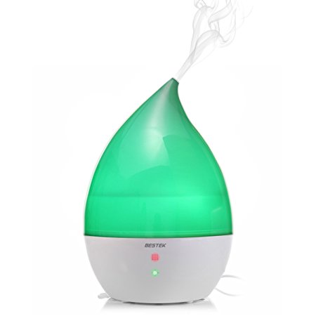 Ultrasonic Cool Mist Humidifier, BESTEK Premium Humidifying Unit with Aroma Oil Diffuser,Whisper-quiet Operation, Automatic Shut-off,7 Color LED Night Lights,great for office & kid’s room