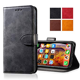 Yonader Apple iPhone XR Leather Case,Leather Wallet Case [Kickstand] [Card Slots] [Magnetic Closure] Flip Notebook Cover Case for Genuine Apple iPhone xr (Black)