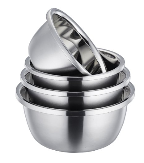 TeamFar Commercial Nesting Mixing Baking Bowl Set, Stainless Steel, Solid and Durable, Mirror & Brushed Finish, Flat Bottom, Big Lip, Set of 4 (Large to Small), Dishwasher Safe