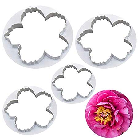 Cake Decorating Flowers Molds Peony Fondant Cutters Set Sugarcraft Modeling Tools Kit for Cake Decoration Cookie Cutters, Set of 4