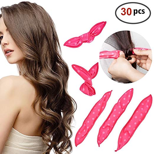 30pcs Hair Rollers - HailiCare Foam Hair Roller for Hair DIY - Flexible Soft Pillow Curlers - No Heat for Women & Kids (Pink)