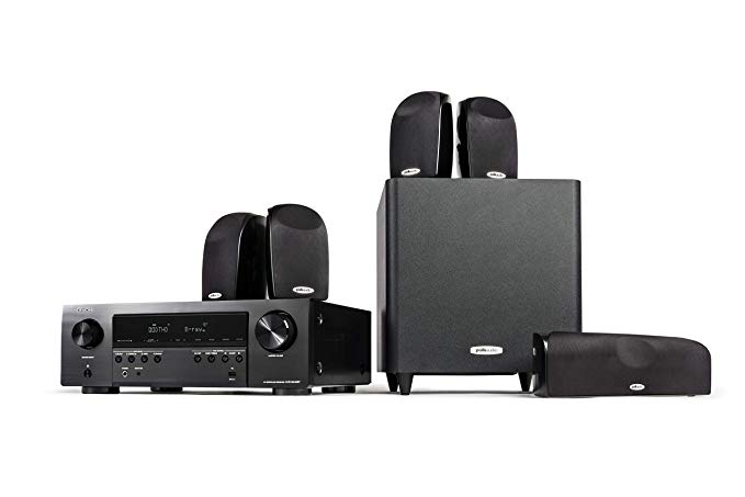 Polk Audio Blackstone TL1600 5.1 Channel Compact Home Theater System with Denon AVR-S540BT Receiver | 7 Items - 4 TL1 Satellite Speakers, 1 Center Channel, 8" Powered Subwoofer & AVR | Bass Port