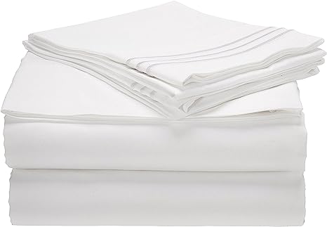 CELINE LINEN 1800 Series Egyptian Quality Super Soft Wrinkle Resistant & Fade Resistant Beautiful Design on Pillowcases 4-Piece Sheet Set, Deep Pocket Up to 16inch, Full White