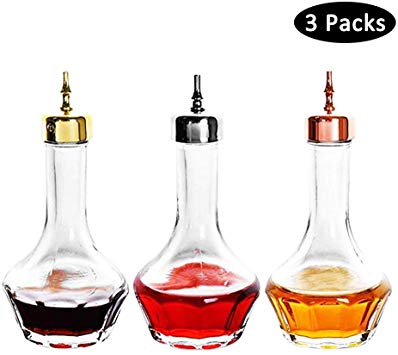 Cocktail Bitters Bottle, 50ml (1.7oz) Professional Bar Tool, 3 Packs Glass Bitters Bottle with Stainless Steel Dash (Silvery, Gold, Rose Gold) for Making Craft Cocktails and the Whiskey