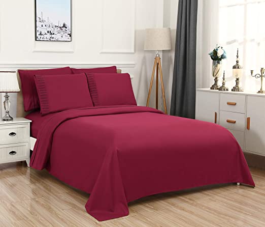 Bed Sheets Set by Bamboo Home, Natural Bamboo Viscose Rayon Blend Solid Queen 4-Piece Bed Sheets Set with 15 inch Extra Deep Pockets, Healthy Hypoallergenic and Antibactial Eco Friendly Cool Comfortable Ultra Soft Silky Egyptian Comfort Bamboo Bedding Sheets-Wrinkle/Fade/Stain Resistant (w/ 4 Pillowcases) (Queen, Burgundy)