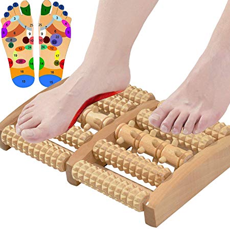 Dual Foot Massager Roller, Relieve Plantar Fasciitis, Heel, Aches and Pains, Wooden Acupressure Massage Tool Upgraded Large-Size Perfect Gift Idea by ALINK