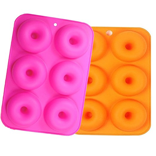 6-Cavity Silicone Donut Molds Set of 2, Non-Stick Full-Sized Safe Baking Tray Maker Baking Pan for Cake Biscuit Bagels Muffins- Heat Resistance.