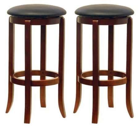 Winsome Wood 30-Inch Black PVC Seat Walnut Bar Stools, Set of 2