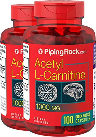 Piping Rock Acetyl L-Carnitine 1000 mg 2 Bottles x 100 Quick Release Capsules Dietary Supplement