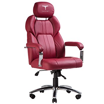 TOPSKY Executive Office Chair Large Leather Chair with Adjustable Headrest High Back (Red)