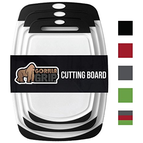 GORILLA GRIP Original Reversible Cutting Board (3-Piece), BPA Free, Juice Grooves, Larger Thicker Boards, Easy Grip Handle, Dishwasher Safe, Non-Porous, Extra Large, Kitchen (Set of Three: Black)