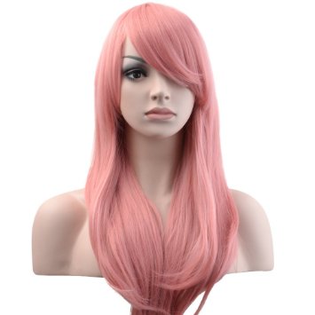 Outop 28 "High Quality Women's Hair Wig New Fashion Woman's Long Big Wavy Hair Heat Resistant Wig for Cosplay Party Costume(pink)