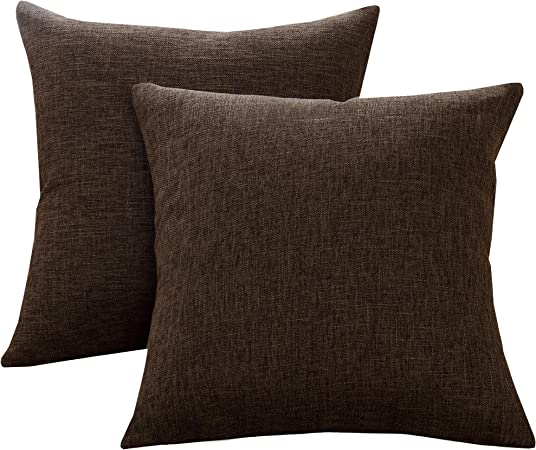 Sunday Praise Linen Decorative Throw Pillow Covers Solid Square Pillow Cases 18x18 Inches Farmhouse Accent Cushion Covers for Sofa Couch Bed&Car,Pack of 2 (Brown)