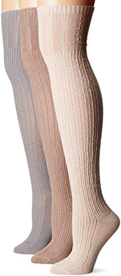 Muk Luks Women's 3 Pair Pack Open Pointelle Over the Knee Socks