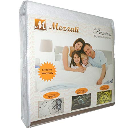 Mezzati Premium Mattress Protection Cover - Cotton Terry Top - Waterproof, Hypoallergenic, Vinyl Free - Stain, Bedbug and Dust Mite Resistant - Extra Deep Fitted Pockets (King)
