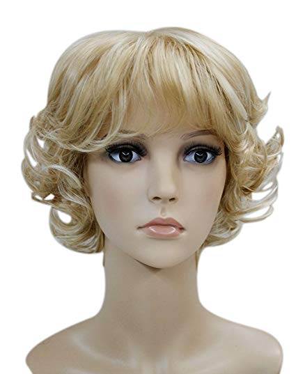 Kalyss Women's wigs Short curly Syntheitc Golden Blonde Hair Wig