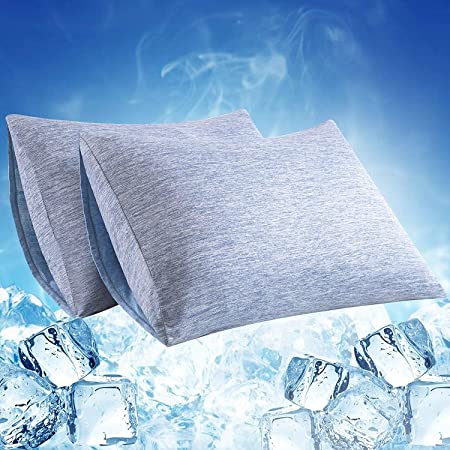 LUXEAR Cooling Pillowcase Queen Size, 2 Pack Envelope Cool Pillowcases with Double-Side Design [Arc-Chill Cooling & Cotton Fiber], Anti-Static, Skin-Friendly, Machine Washable Pillow Cases-Blue