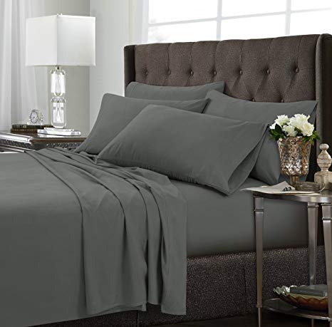 Tribeca Living 120MFSHEETTWST Ultra-Soft Solid Deep Pocket 4-Piece Sheet Set, Twin, Steel Grey