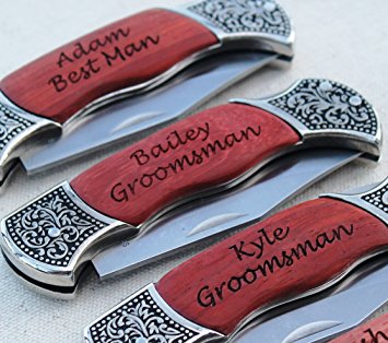 Customized Rosewood Handle Pocket Folding Knife with 2 Lines of Engraving - Wedding Groomsmen Gift - Personalized Monogrammed and Engraved for Free