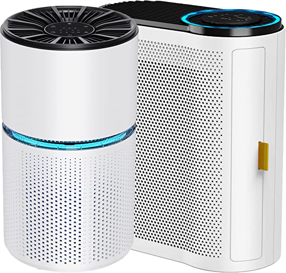 AROEVE Air Purifiers(MK04-White) with Enhanced Purification Mode and Air Purifiers(MK03-White) with Air Quality Sensors Combo for Large Room Remove 99.97% of Dust, Pet Dander, Smoke, Pollen