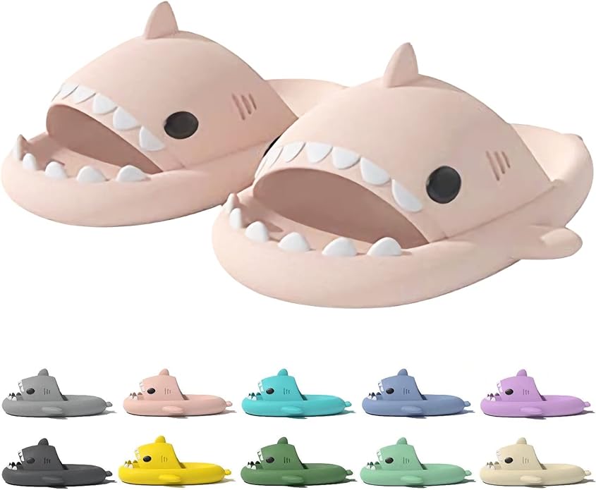 rosyclo Shark Slides for Women and Men, Cute Cloudy Shark Slippers Adult Summer Soft Lightweight Anti-Slip Thick Sole Open Toe Beach House Baby Cloud Cushion Pillow Slide Sandals for Indoor & Outdoor