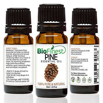 BioFinest Pine Oil - 100% Pure Pine Essential Oil - Premium Organic - Therapeutic Grade - Best For Aromatherapy - Improve mood - Heighten Awareness - FREE E-Book (10ml)