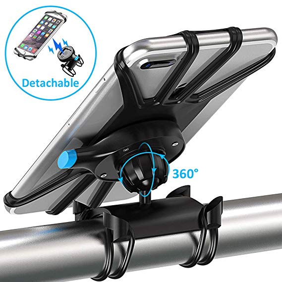 Pobon Bike Phone Mount, One Key Attach/Detach 360° Rotate Bicycle Rack Phone Holder & Motorcycle Handlebar Cradle for iPhone Xs Max/XS/XR/X/8 plus/8/7/6Plus, Samsung Galaxy S10 Plus/S10/S10e/Note 9/8