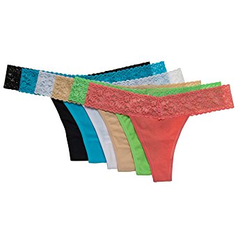 6 Pack Cotton Thong Underwear Lace Trim Soft Sexy Lingerie Panties For Women Set