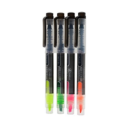 4 PCS Double-headed Multifunctional Pen included Roller Ball Pen and Highlighter 4 Colors