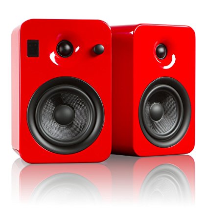 Kanto YUMI Premium Powered Bookshelf Speakers with Wireless Bluetooth 4.0 aptX Technology – Gloss Red