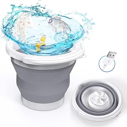 Portable Washing Machine, Mini Foldable Washer with 5L Foldable Laundry Bucket,Mini Washer Small Washing Machine with Blue Light for Travel, RV, Camping, Apartments or Home Laundry Used