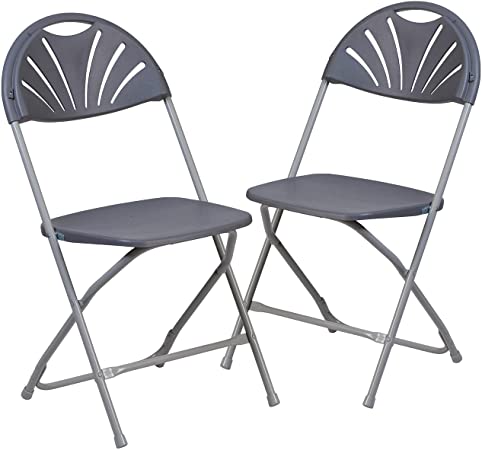 Flash Furniture 2 Pk. HERCULES Series 650 lb. Capacity Charcoal Plastic Fan Back Folding Chair