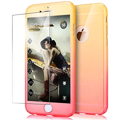 iPhone 8 Case, Blngo 360 Full Body Protection Ultra-Thin Hard Slim Case with [Tempered Glass Screen Protector] case for Apple iPhone 8(4.7 inch (Yellow Red)