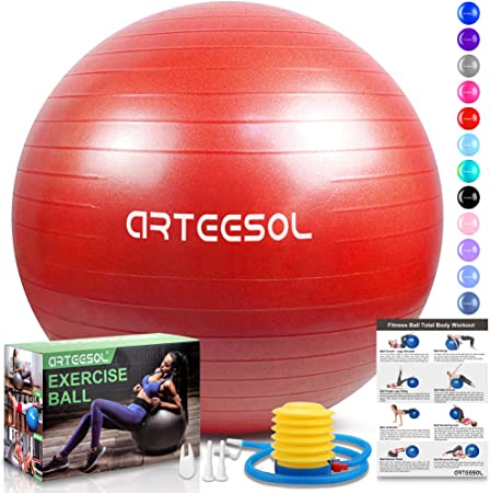 arteesol Exercise Ball, Anti-Burst Yoga Ball with Quick Pump, 45cm/55cm/65cm/75cm/85cm Thick Balance Ball Chair for Birthing Fitness Workout Stability Pilates, Gym & Home