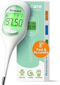 Boncare 9 Seconds Digital Basal Thermometer for Adults and Kids - Accurate Oral Thermometer with Fever Alarm, Rectal Thermometer for Baby with Large Display (Light Green)