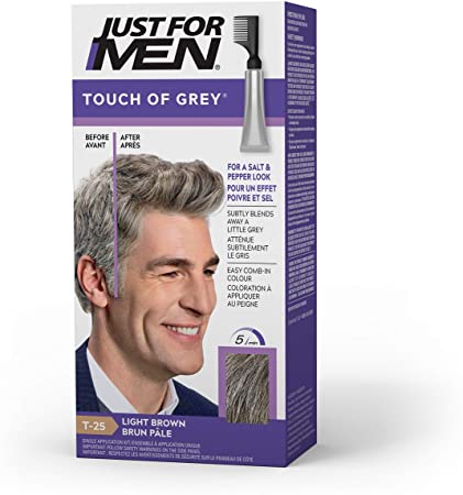 Just For Men Touch of Gray, Gray Hair Coloring for Men with Comb Applicator, Great for a Salt and Pepper Look - Light Brown, T-25 (Packaging May Vary)